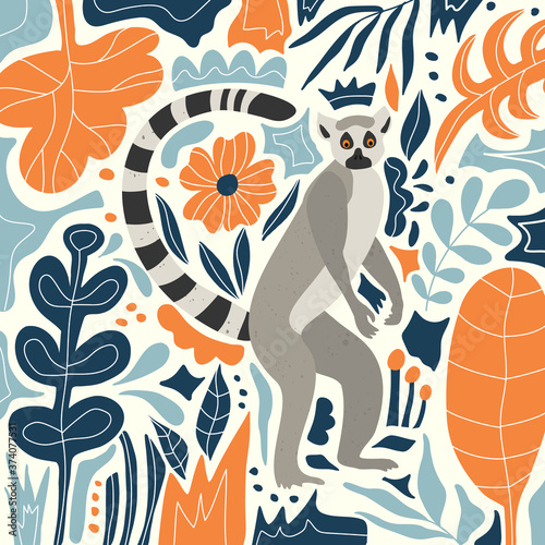 Cute lemur in the tropical jungle Tableau sur Toile