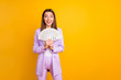 © deagreez - Portrait of her she nice attractive lovely cheerful cheery glad successful infantile girl holding in hands fan cash currency isolated over bright vivid shine vibrant yellow color background