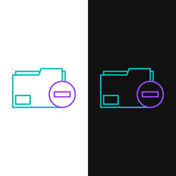 Line Document folder with minus icon isolated on white and black background. Clear document. Remove file document. Delete information file. Colorful outline concept. Vector.