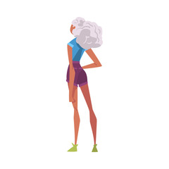 Poster - Back View of Beautiful Slim Girl, Young Woman Viewed from Behind Wearing Fashionable Clothes and Looking at Something Cartoon Style Vector Illustration