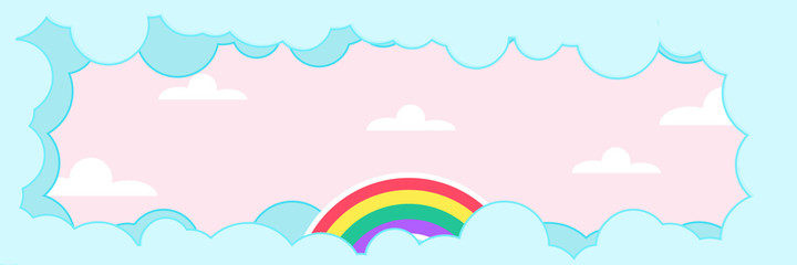 Wall Mural - abstract creative kawaii art style unicorn. colorful sky rainbow background. soft gradient pastel co