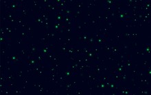 Green Sparkles On A Dark Blue Background, Fireflies Flying In The Night. Abstract Lightning Bugs In The Evening Sky. Glowing Stardust Light Effect. Vector Backdrop.