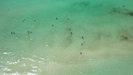 Canvas Print - flying over the beach and the yacht Marina in Sa Rapita and es Trenc. Majorca. Spain.