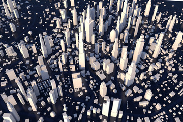 Poster - Aerial view 3D Rendering white city, Cityscape with building house and street with shallow depth of field effect