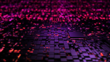 Poster - microprocessor chipset central processor unit on the illumination circuit computer mainboard. cyber 