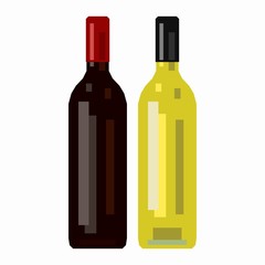 Canvas Print - Bottle of red wine and a bottle of white wine, pixel flat design