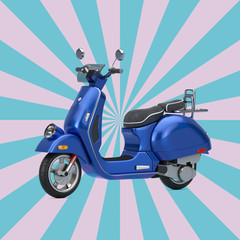 Poster - Blue Classic Vintage Retro or Electric Scooter. 3d Rendering
