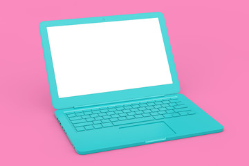 Aufkleber - Modern Blue Laptop Computer with Blank Screen for Your Design in Duotone Style. 3d Rendering