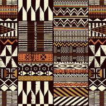 Tribal African Style Fabric Patchwork Abstract Vector Seamless Pattern Ethnic Wallpaper