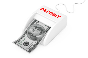 Poster - Make Money with Deposit Concept. Money Maker Deposit Machine with Dollars Banknote. 3d Rendering