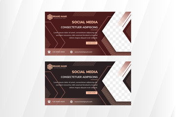 Poster - social media banner design use horizontal layout template design. dark brown and grey colors of background. arrow space for photo. line and dot pattern as element designs. 