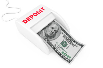 Poster - Make Money with Deposit Concept. Money Maker Deposit Machine with Dollars Banknote. 3d Rendering
