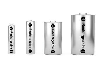 Poster - Alkaline Batteriy Icon Set with Diffrent AAA, AA, C, D Size and Rechargeable Sign. 3d Rendering