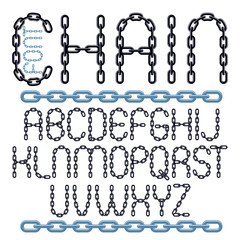 Fototapete - Vector type font, script from a to z. Capital decorative letters created using chrome chain, linkage.