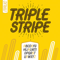 Fototapete - Vector cool capital alphabet letters collection. Retro italic type font, script from a to z best for use in logotype creation. Created using triple stripy, parallel lines.