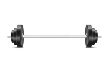 Realistic barbell with black weights - gym exercise equipment for fitness