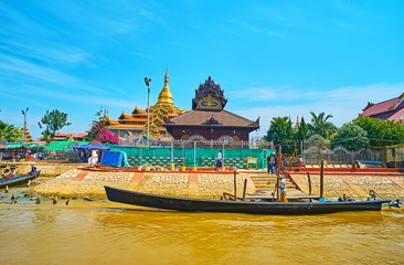 Canvas Print - Hpaung Daw U Pagoda across the canal, Ywama, Myanmar