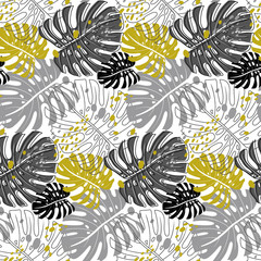 Wall Mural - sseamless modern pattern with monstera leaves with tropical leaves silhouettes for textiles and surface design