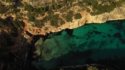 Wall Mural - flying a drone over the Bay of Caló del Moro Mallorca Spain