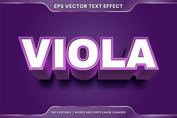 Wall Mural - Text effect in 3d Viola words, font styles theme editable gradient purple and white color concept