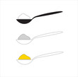 A spoon with a content symbol. A teaspoon with sugar, spices, flour or other ingredients. Vector teaspoon on an isolated background.