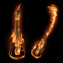 Two Guitars In Fire Flames