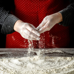 Sticker - Flour hands and a wooden table with a free space for an advertising product