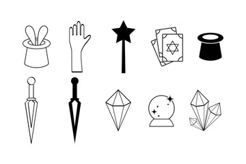 Doodle magic symbols set icon isolated on white. Hand drawing line art. Sketch vector stock illustration. EPS 10