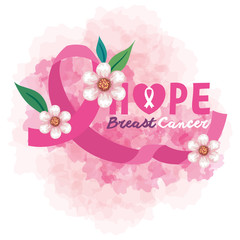 Wall Mural - pink ribbon, symbol of world breast cancer awareness month in october, with heart and flowers vector illustration design