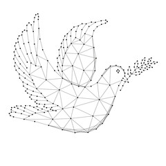 Wall Mural - Dove with branch - symbol of international day of peace, from abstract futuristic polygonal black lines and dots. Vector illustration.