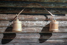Antique Yoke With Wooden Buckets On The Wall