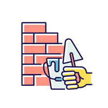 Wall Building RGB Color Icon. Bricklaying Techniques. Brickwork. Manual Work. Redbrick Wall. Construction. Building Walls Outdoor. Reparation. Home Maintenance. Isolated Vector Illustration