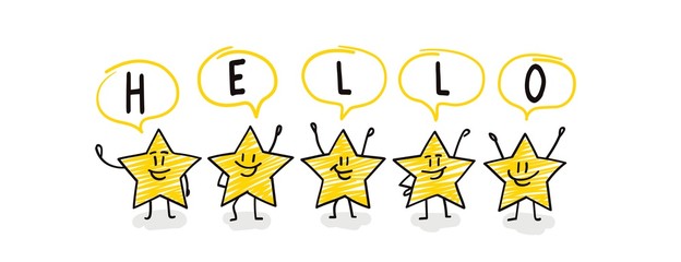 Sticker - Doodle stick figures: Five funny stars greeting.