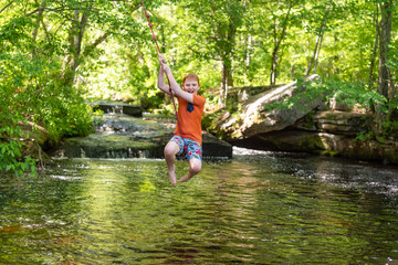 Wall Mural - boy on a rope swing