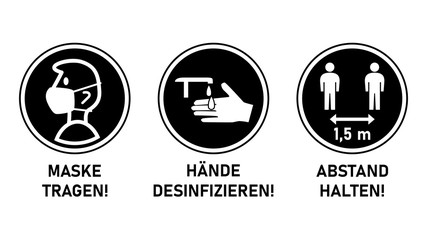 Poster - round instruction signs in german with basic set of measures against the spread of coronavirus covid
