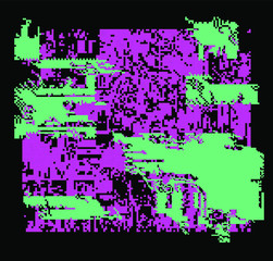Poster - Abstract pixelated background with flickers and datamoshing effect. Vaporwave and cyberpunk style aesthetics.