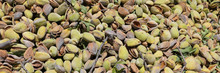 Ripe Almonds Nuts As Background. Mature Open Almond Nut. 