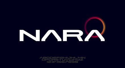 Poster - Nara, a bold modern sans serif typeface alphabet font. vector illustration design