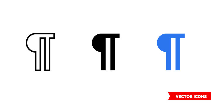 Paragraph icon of 3 types color, black and white, outline. Isolated vector sign symbol.