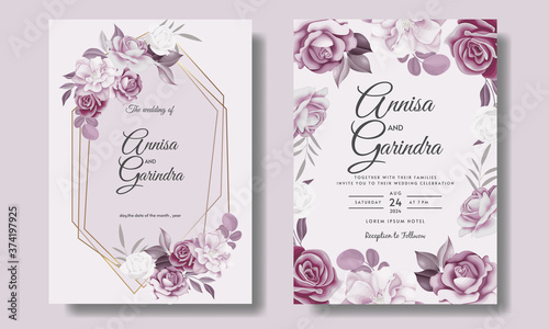 Fotomural Beautiful floral frame wedding invitation card template Premium Vector