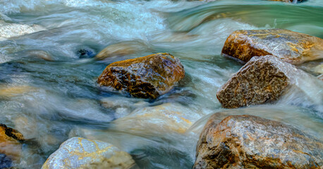 Wild water running over rocks