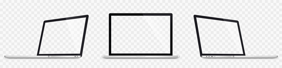 Poster - realistic laptop set. 3d laptops mockup. blank screen isolated on transparent background - stock vec
