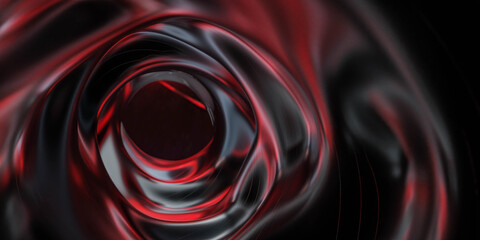 Poster - dark elegant abstract swirl background with metallic reflections 3d render illustration
