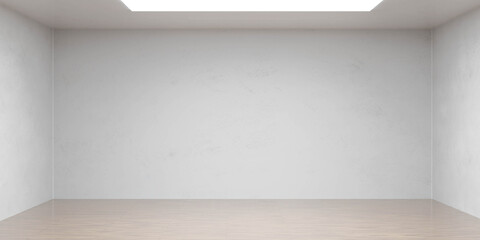 Poster - Empty white wall and wooden floor copy space background 3d render illustration