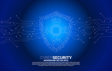 Poster - Protection shield icon with CPU from circuit board style dot connect line. concept of guard security and safety