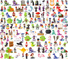 Set Of Fantasy Cartoon Characters And Fantasy Theme Isolated On White Background