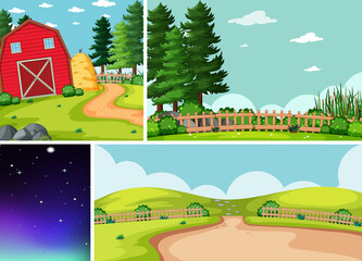 Four different scenes in nature setting cartoon style