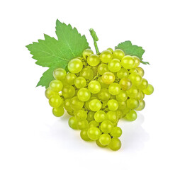 Wall Mural - Fresh green grapes isolated on white background.