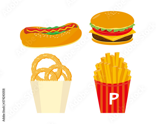 ハンバーガーとフライドポテトとオニオンリングのベクターイラスト Beef Wall Mural Be Nisi ハンバーガーとフライドポテトとオニオンリングのベクターイラスト Beef Wall Mural Be Nisi