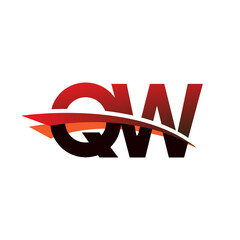 initial letter QW logotype company name colored black and red swoosh design.